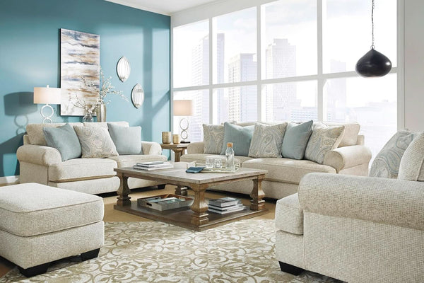 Beige Chenille Upholstered Ottoman With Cushioned Comfort