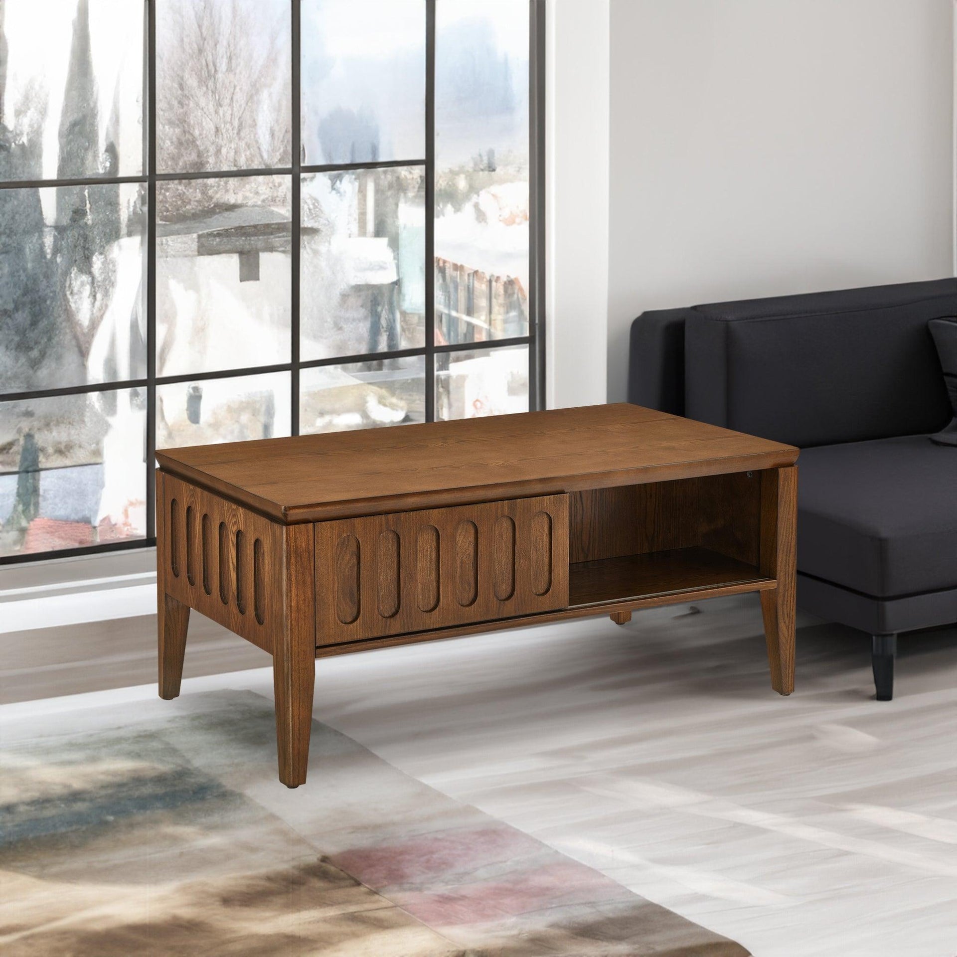 Modular Flutee Table Medieval modern flute coffee table with storage sliding door and solid ...