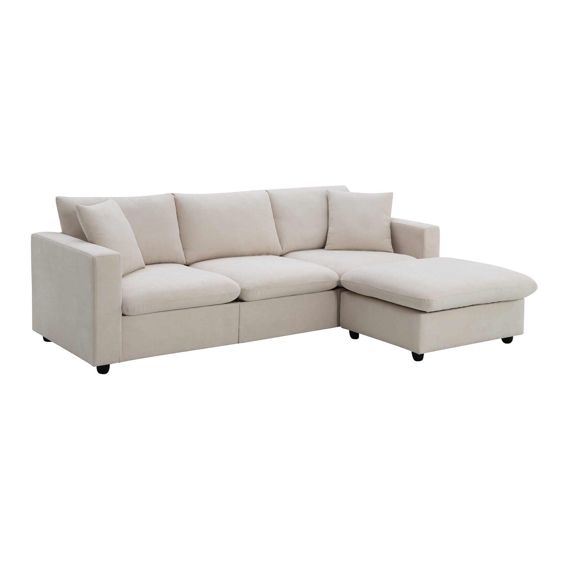 101*66' Modern Sectional Sofa with Throw Pillows,Cloud L-shaped Couch Set with Wide Seat,4 seat Polyester Comfy Fabric Couch Set with Movable Ottoman for Living Room, Apartment, Office,4 Colors