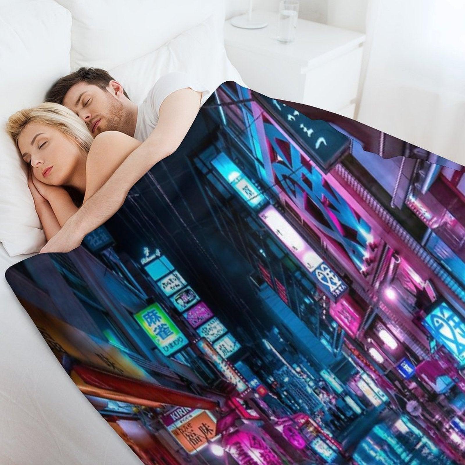 Tokyo at Night - Shimbashi Throw Blanket