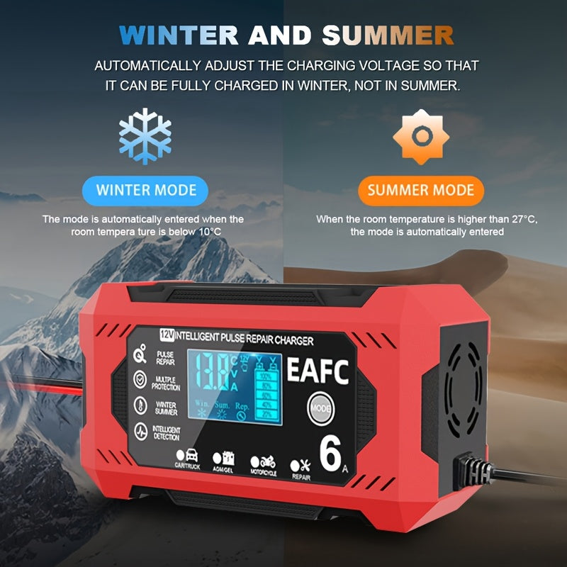 Car Battery Charger, 12V 6A Smart Battery Trickle Charger Auto 12V 24V Battery Maintainer for Car Truck Motorcycle Lawn Mower Marine Lead Acid Battery, Vehicle Battery Maintenance, Automotive Battery Care, Compact Charger, Po DSers Fulfillment