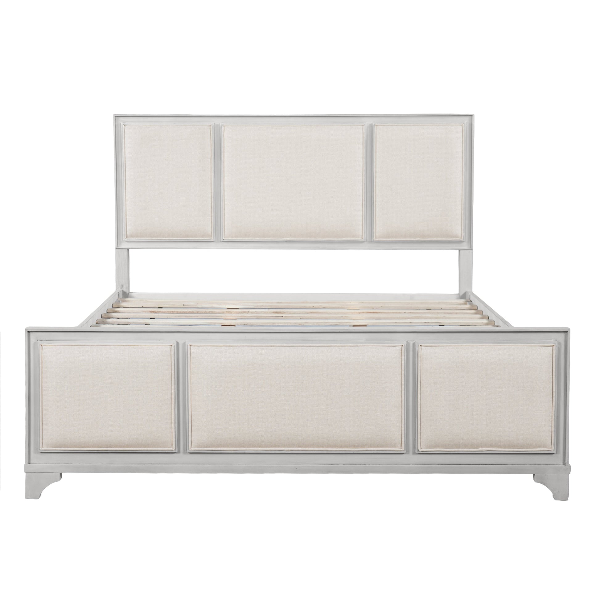 Queen Size Wooden Bed Frame with Upholstered Headboard