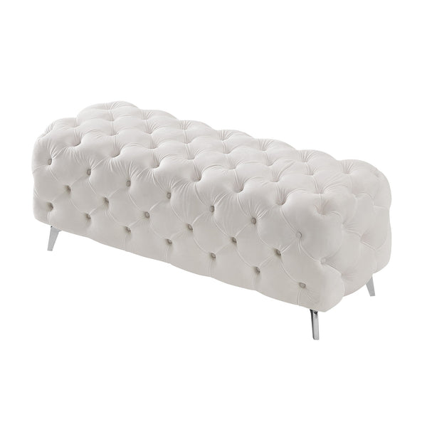 Button-Tufted Ottoman Bench, Upholstered Velvet Footrest Stool Accent Bench for Entryway Living Room Bedroom.