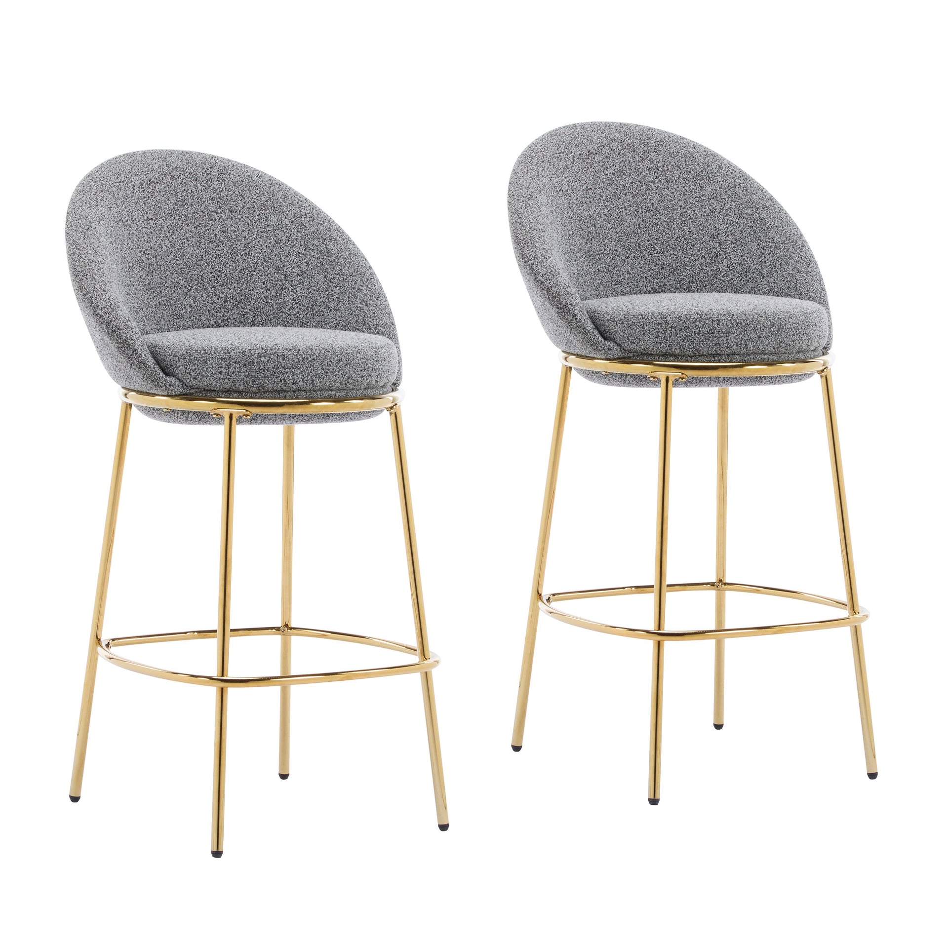 Gold & Gray Upholstered Bar Stools with Backrest – Modern Glam Counter Stools (Set of 2)