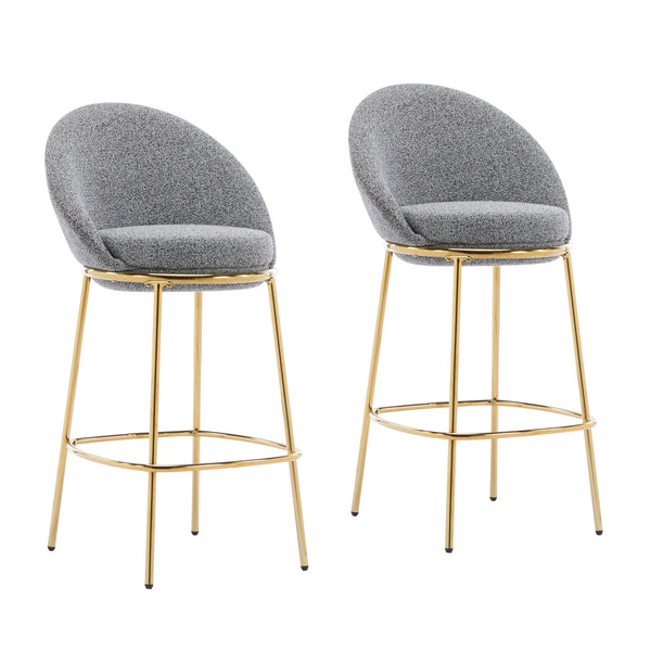 Gold & Gray Upholstered Bar Stools with Backrest – Modern Glam Counter Stools (Set of 2)