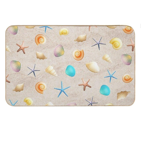 Collection of Shells on Sand And Starfish Bath Mat