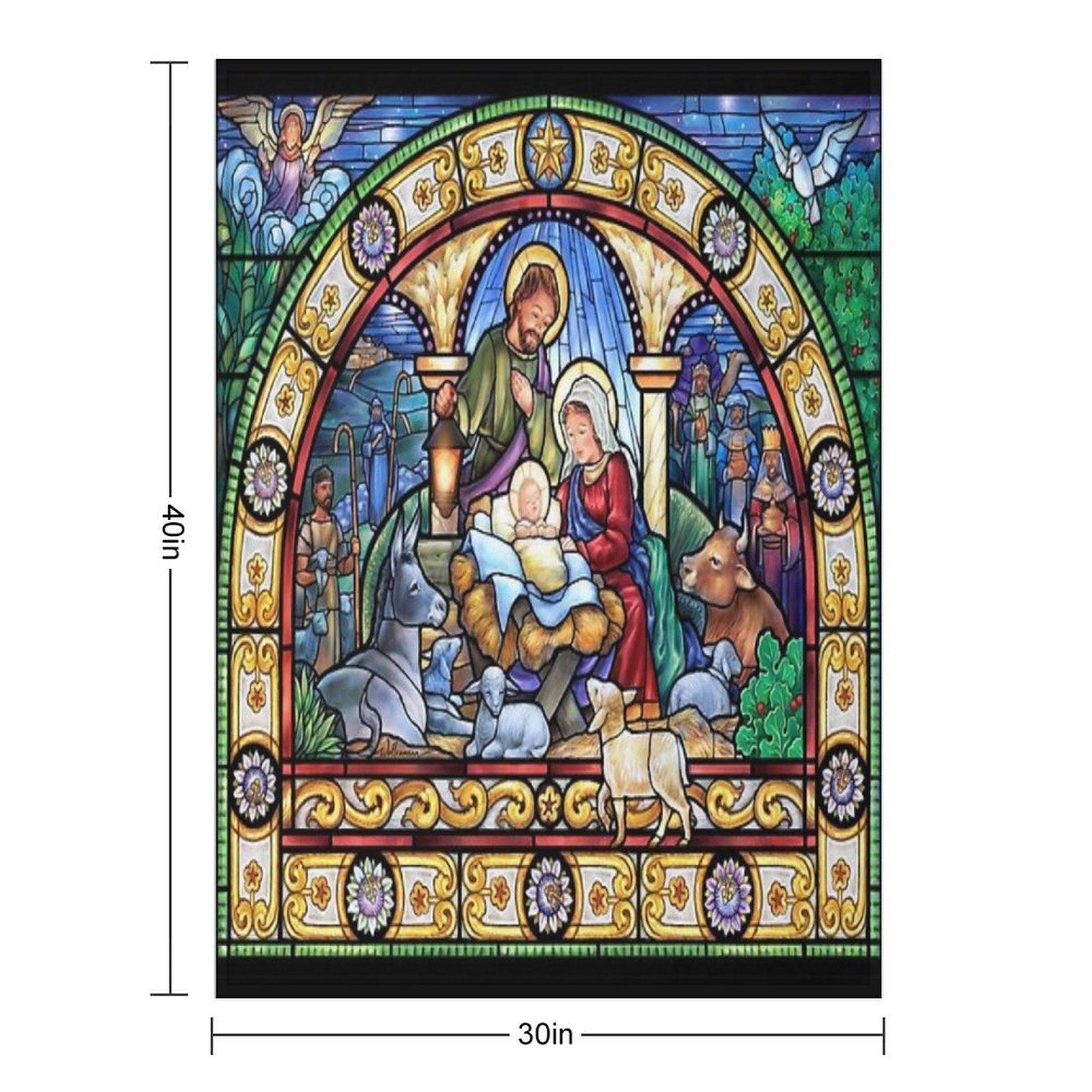 Stained Glass Nativity Throw Blanket