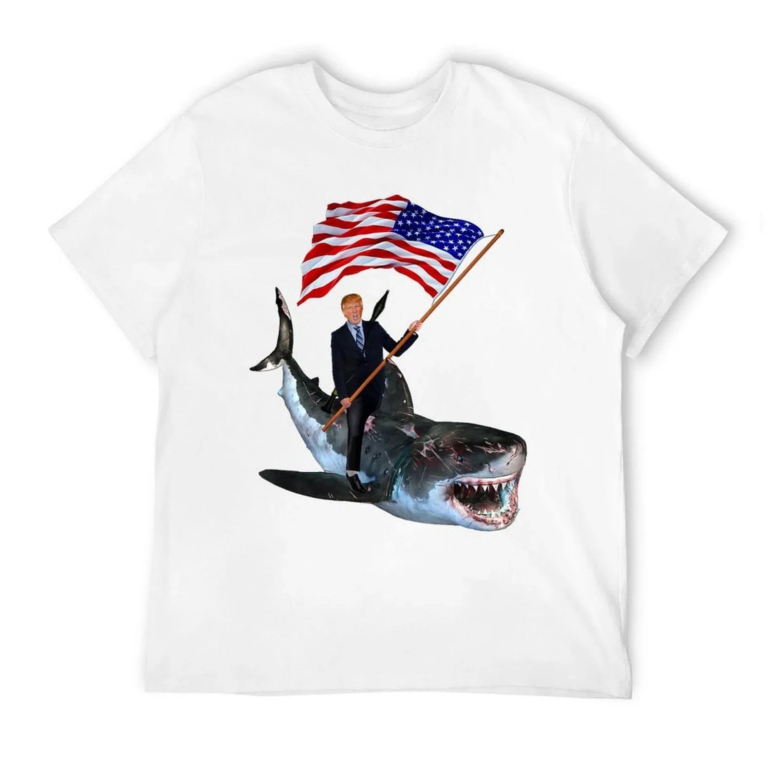 Epic Trump Riding Shark With USA  Summer-ready Fabric T-Shirt
