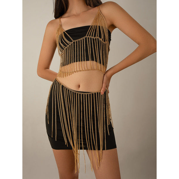 Sexy Multi layer Chain Tassel Body Chain Street Photography Personalized Nightclub Style Performance Clothing Accessories