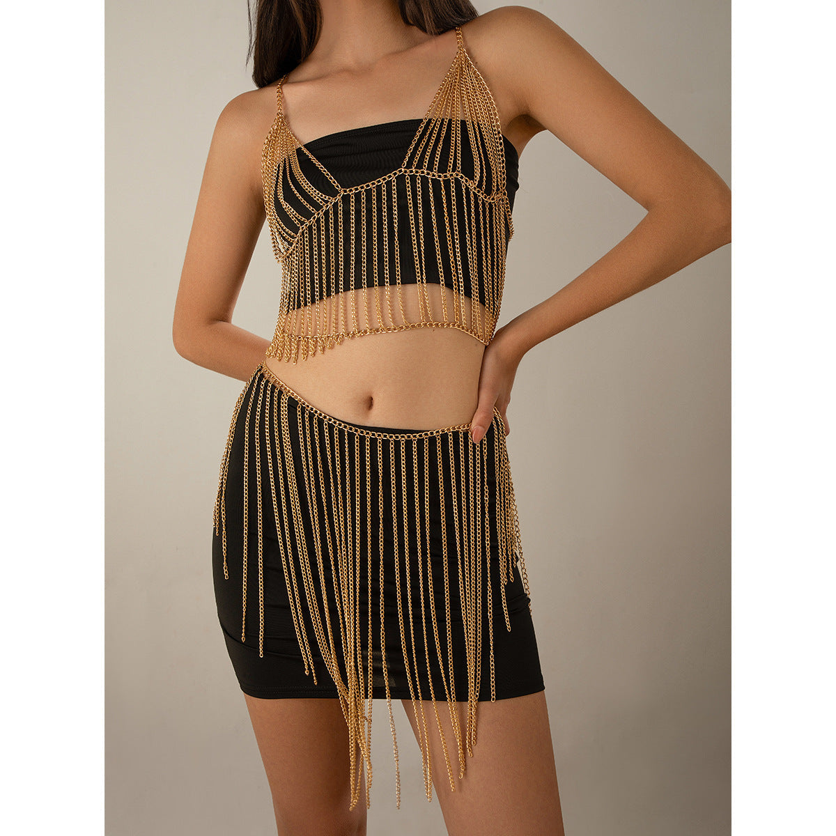 Sexy Multi layer Chain Tassel Body Chain Street Photography Personalized Nightclub Style Performance Clothing Accessories