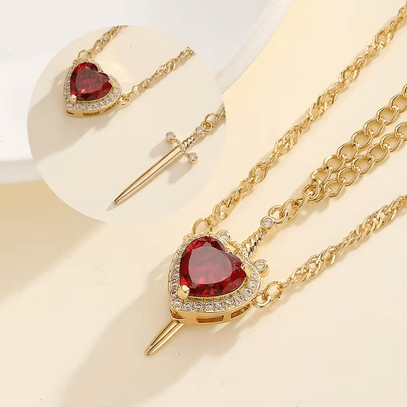 Heart Ring and Sword Necklace Set – Stainless Steel Couple Jewelry Gift