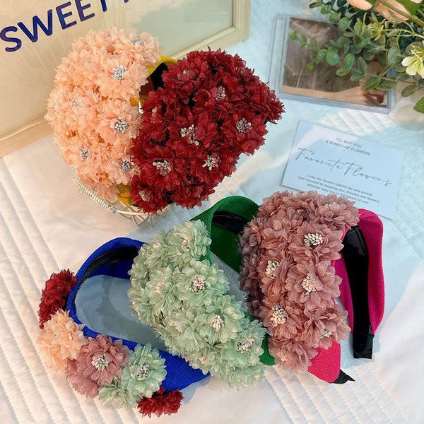 Flower series fashionable wide edge handmade fabric headband headband for women