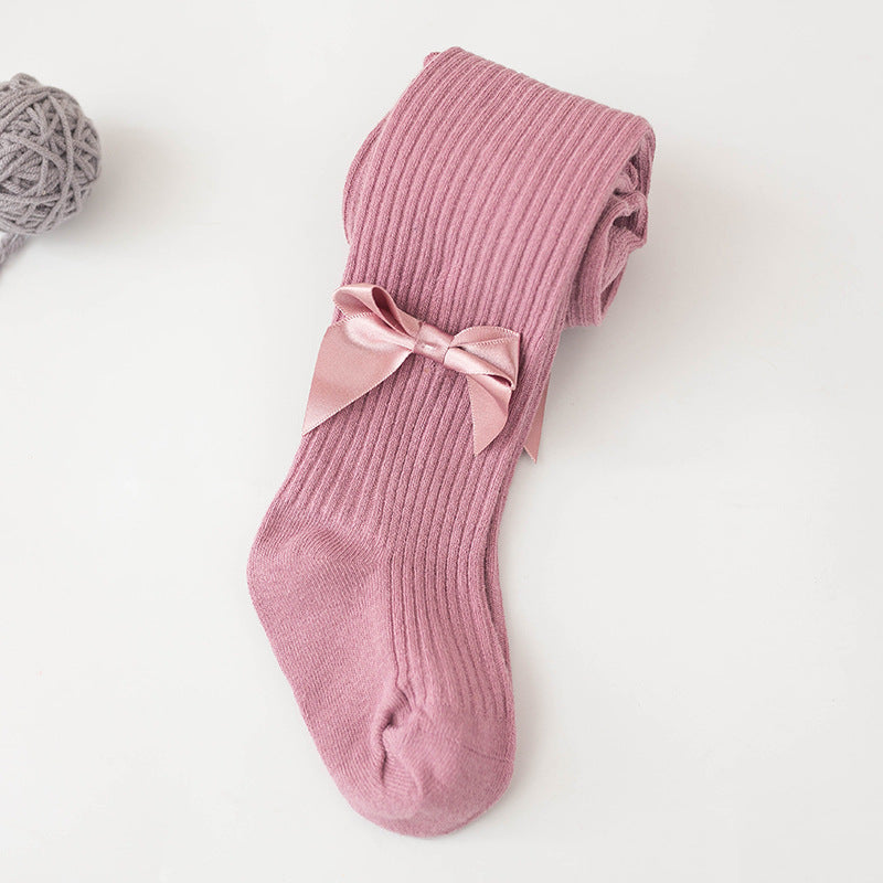 Spring And Autumn New Children's Pantyhose Bow Cotton White Baby Socks Medium Thick Foreign Girl Leggings