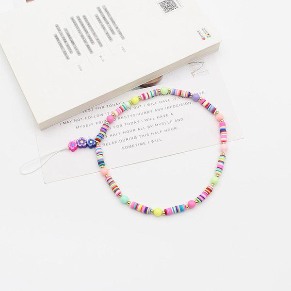 New Mixed Color Soft Pottery Pearl Mixed String Bohemian Simple Style Anti-Drop Function Mobile Phone Chain