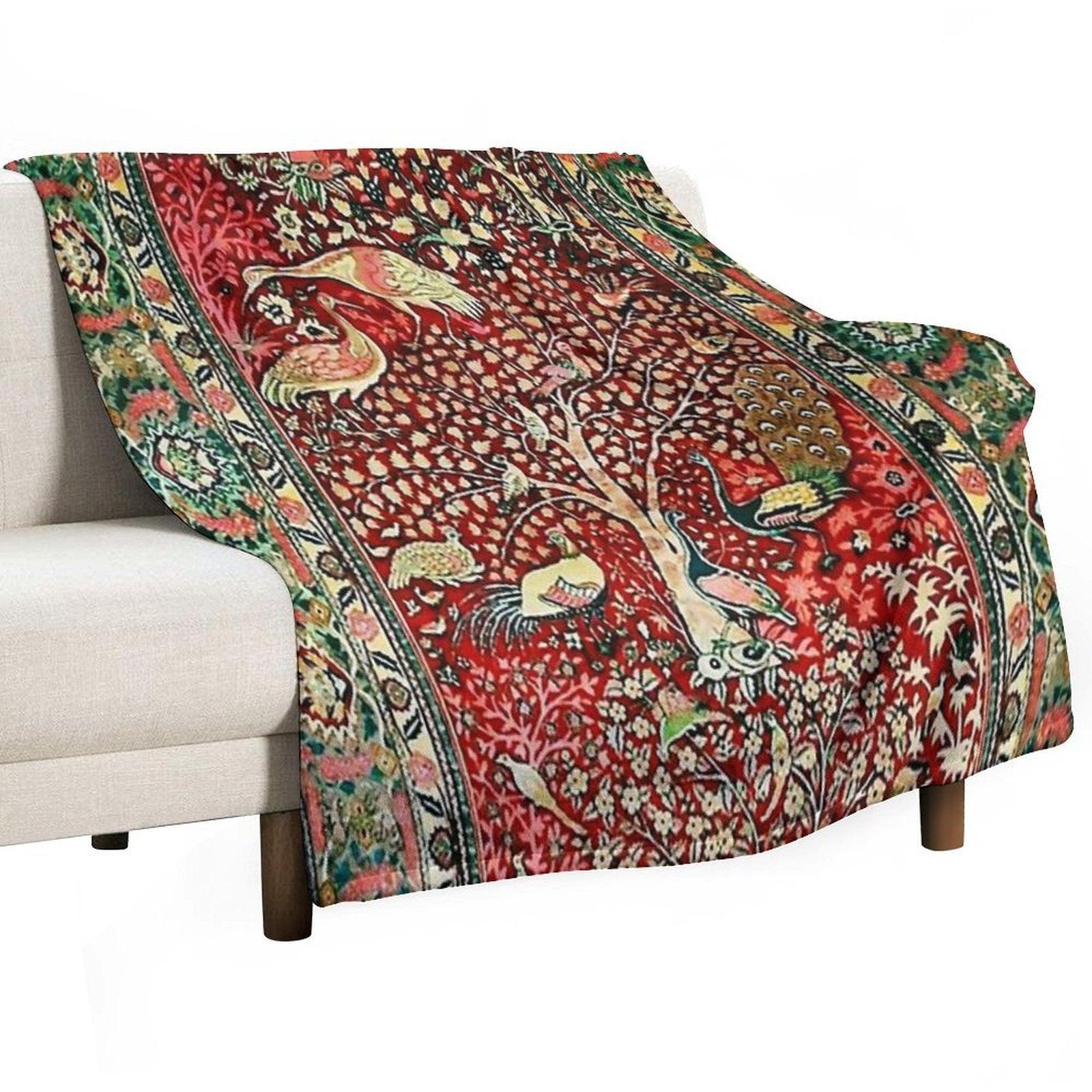 Antique Persian Rug Bird Tree Flowers Ca. 1600 Print Throw Blanket