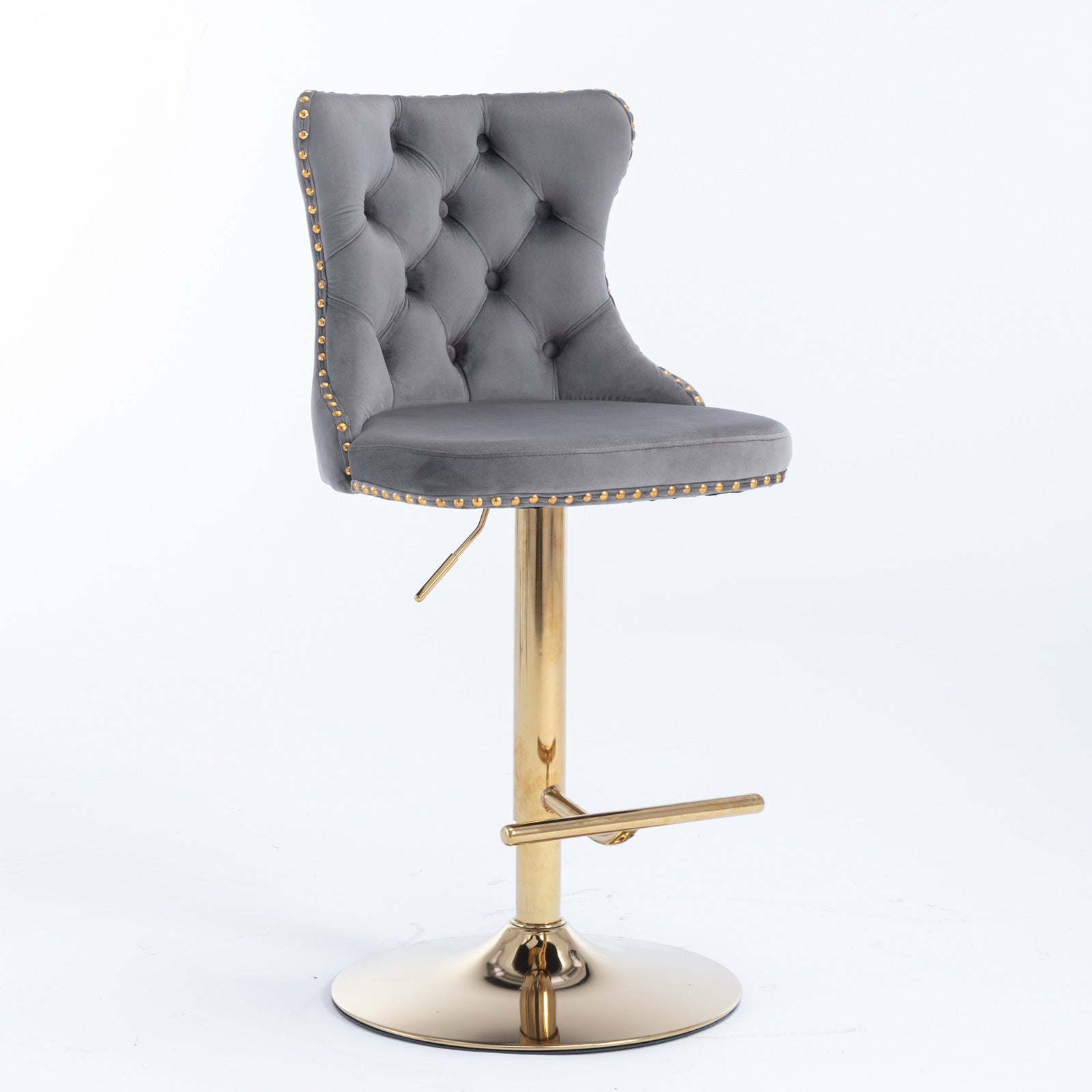 Golden Swivel Velvet Adjustable Barstools with Backs Upholstered Tufted for Home Pub