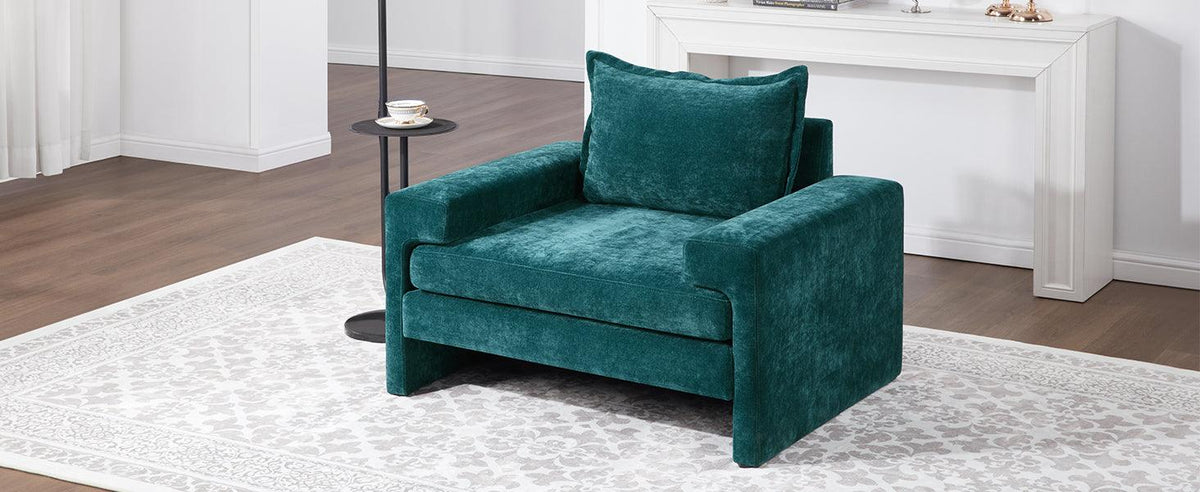 Oversized Green Chenille Accent Chair with Deep Seat & Plush Cushions