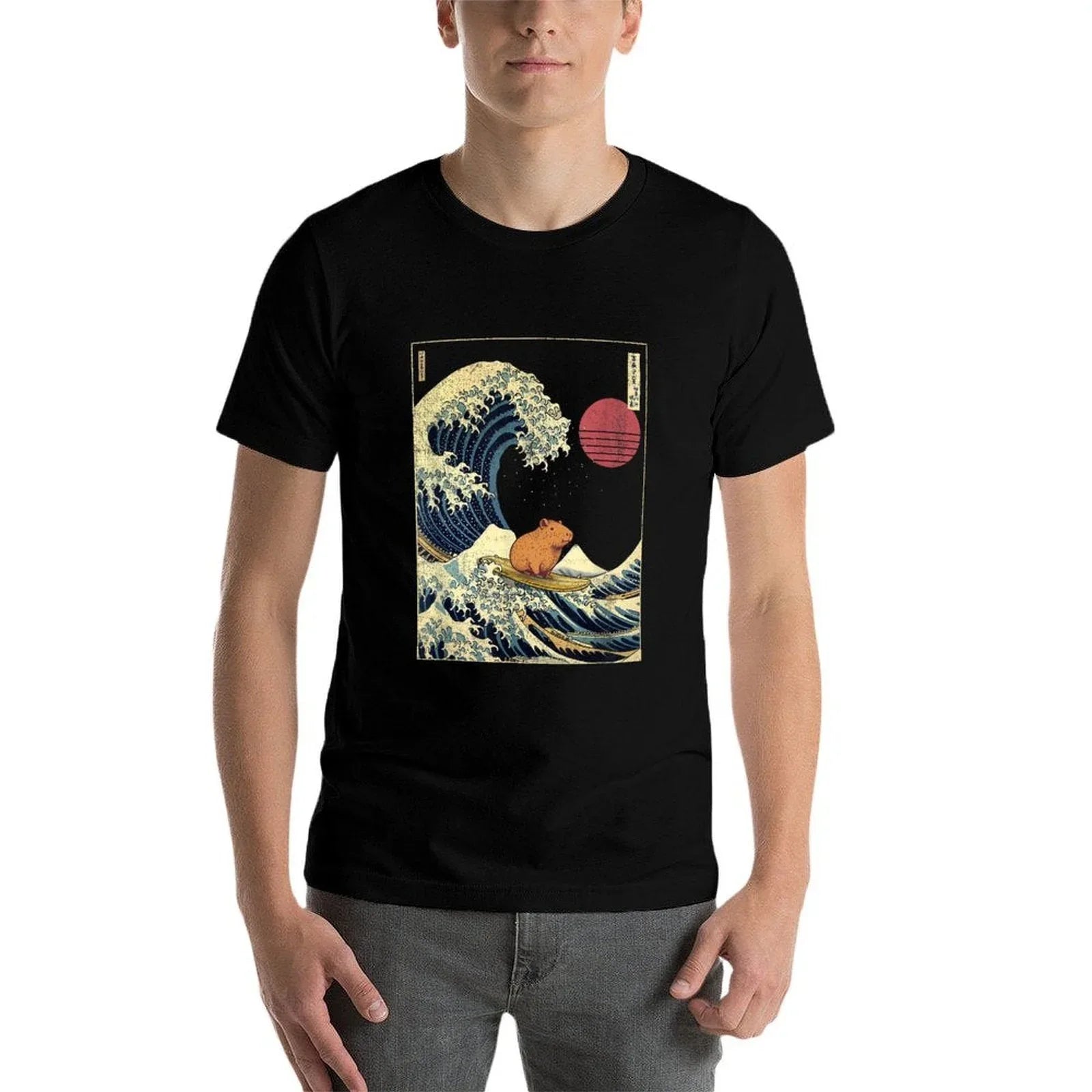 Capybara Japanese Kanagawa Wave Funny Surf Animal  Odor-resistant T-Shirt
