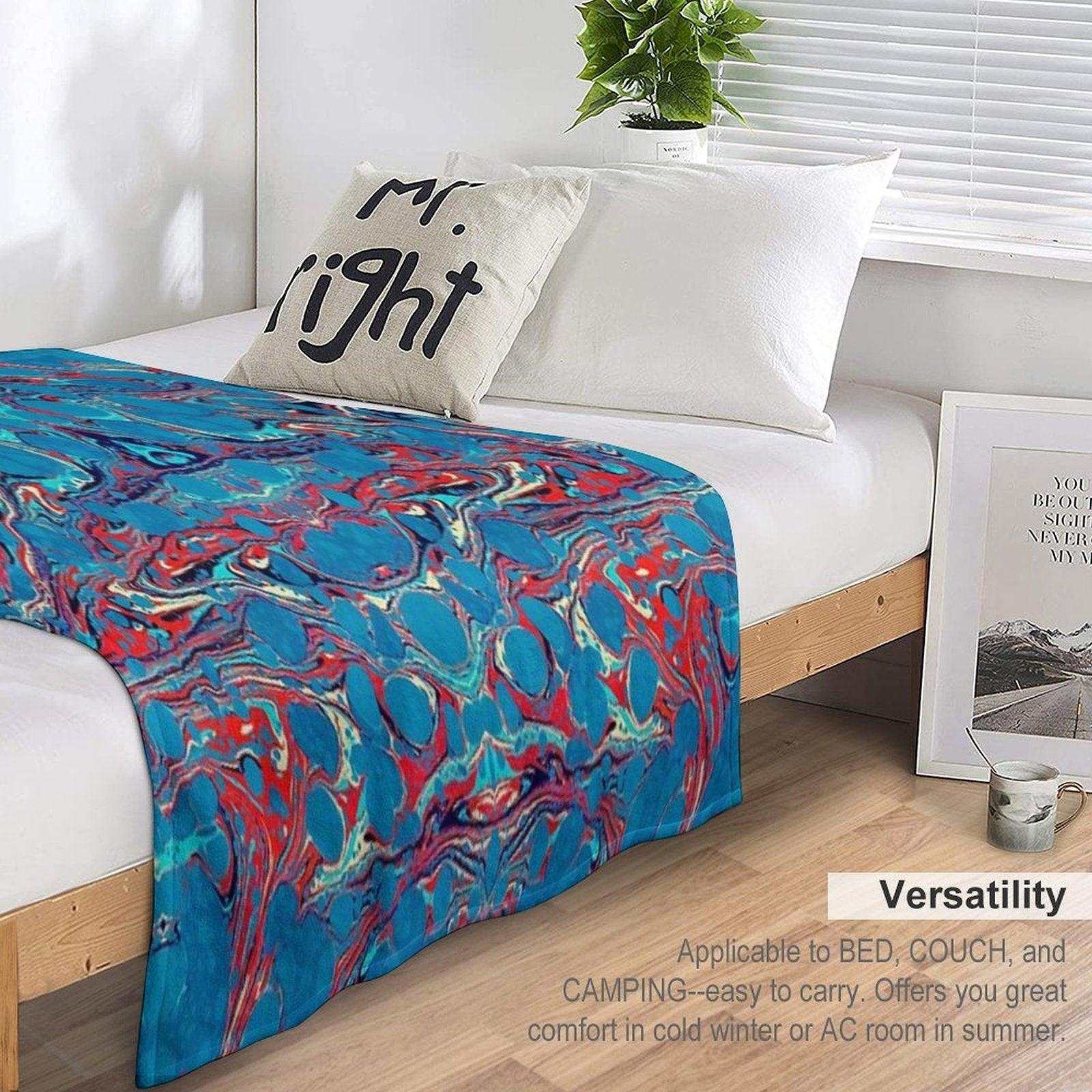 Psychedelic Blue Red Marbled Paper Throw Blanket