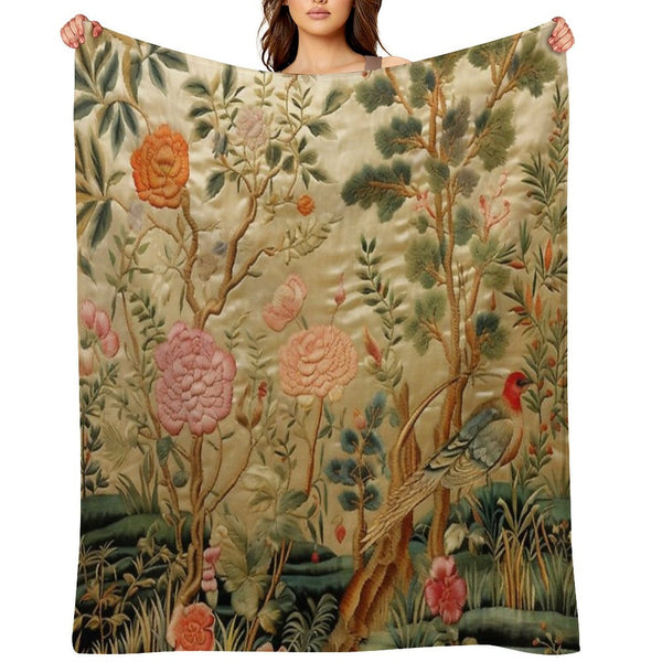 Silk Floral Birds Carpet Throw Blanket BionZax