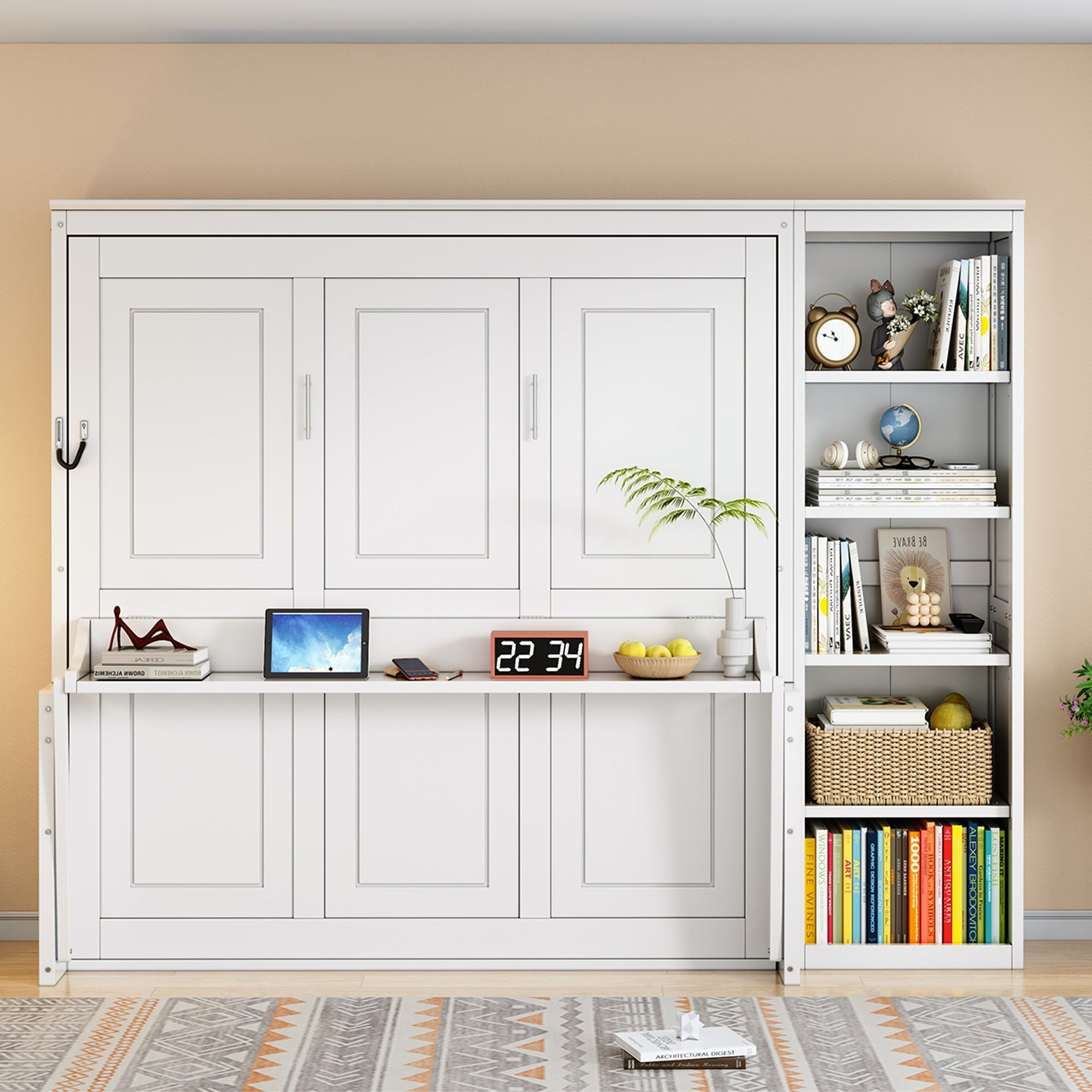 Queen Size Murphy Bed with Desk and Bookshelf