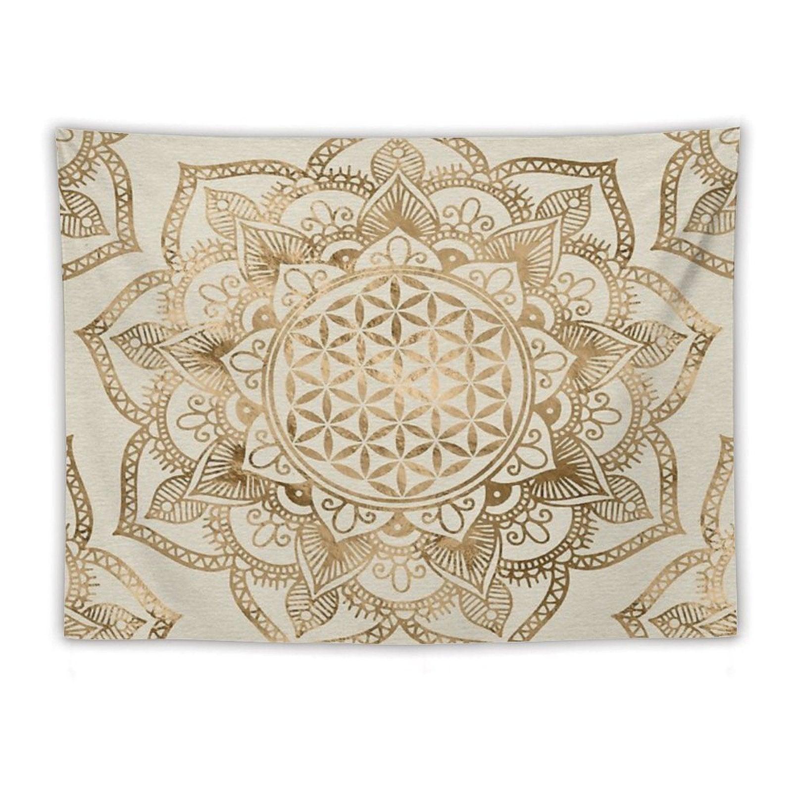 Flower of Life in Lotus - Pastel Golds And Canvas Tapestry
