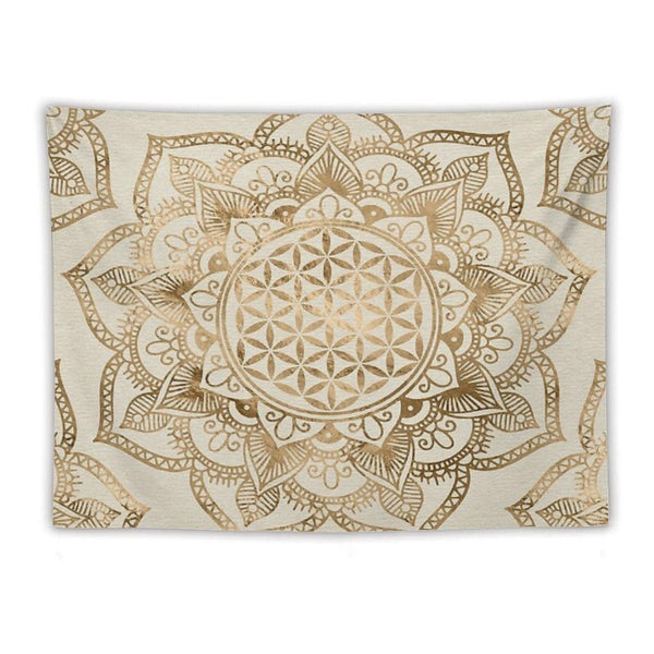 Flower of Life in Lotus - Pastel Golds And Canvas Tapestry