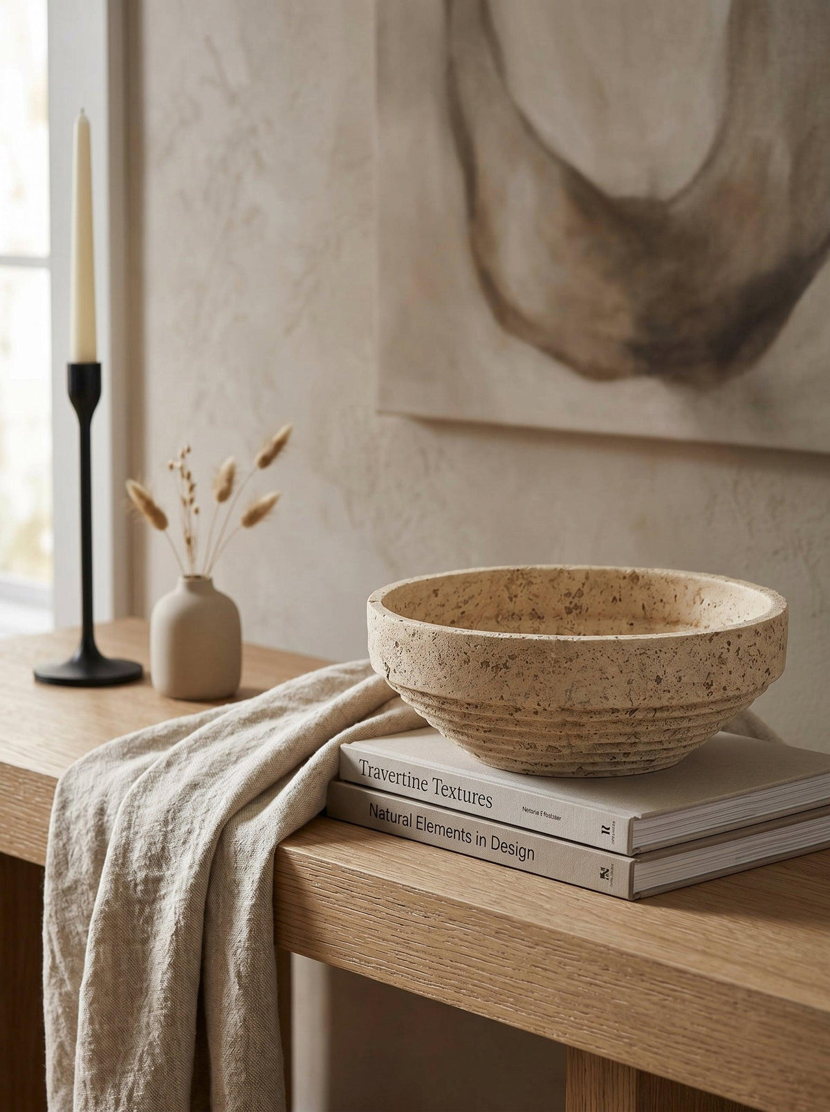 Cement Ribbed Decorative Bowl