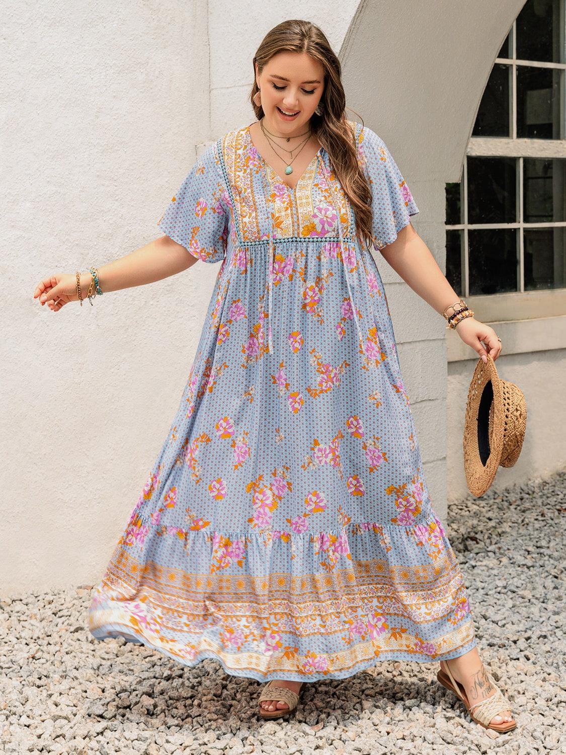 Pink Purple Plus Size Printed Flutter Sleeve Maxi Dress Elegant & Flow –  Gifts for You 'n Me