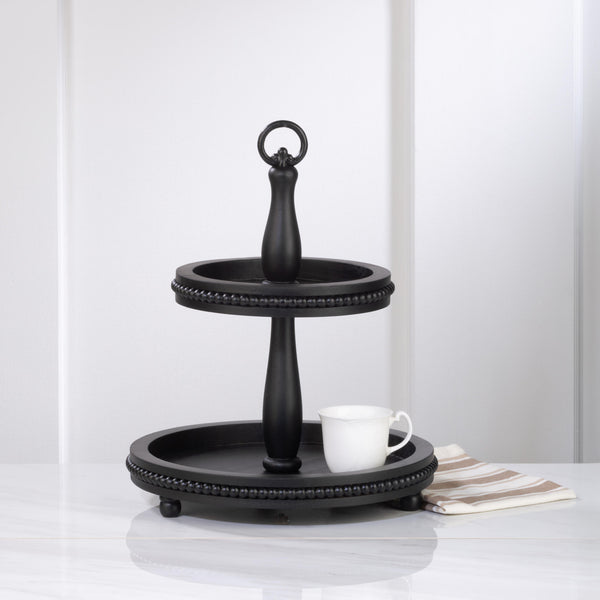 2 Tier Wooden Beaded Display Stand - Black & White