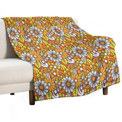 Retro 70s Flower Pattern Comfort Throw Blanket