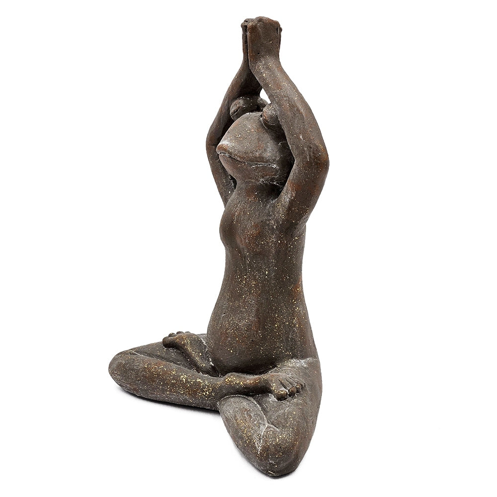 11.5x6.5x15' Brown Magnesium Yoga Frog Figurine in Namaste Pose with Gold Accents