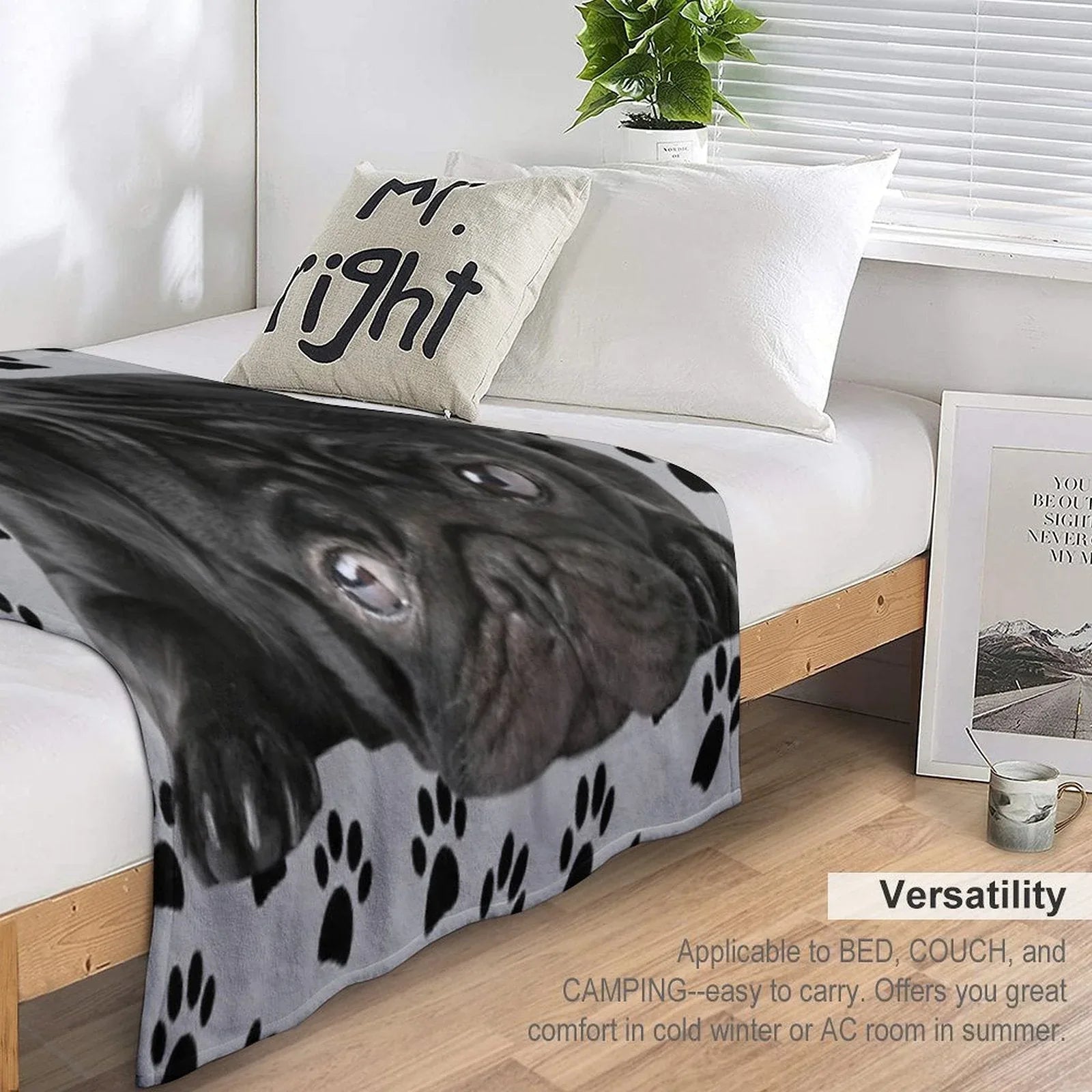 Adorable Black Pug Throw Blanket