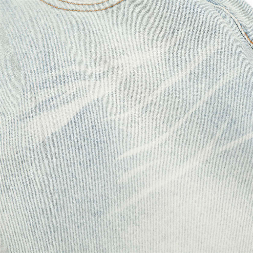 American Cleanfit Washed Denim Long Pants Men's Vintage Street Fashion Loose Straight Leg Distressed Wide Leg Dad Trousers