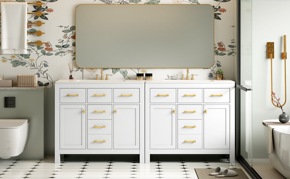 Modern Freestanding Bathroom Vanity Set with Drawers & Storage Cabinet, Solid Wood Frame
