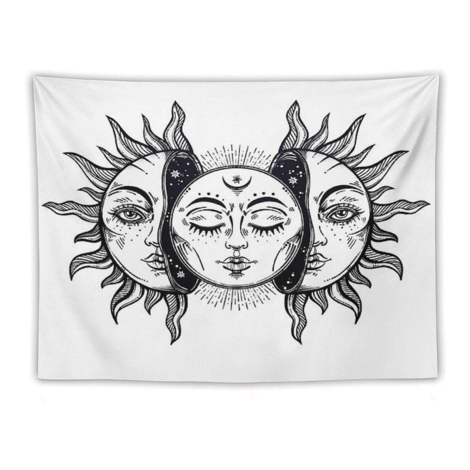 Vintage Solar Eclipse Sun And Moon Tapestry