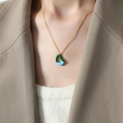 Two tone weight glazed design heart pendant titanium steel gold-plated necklace