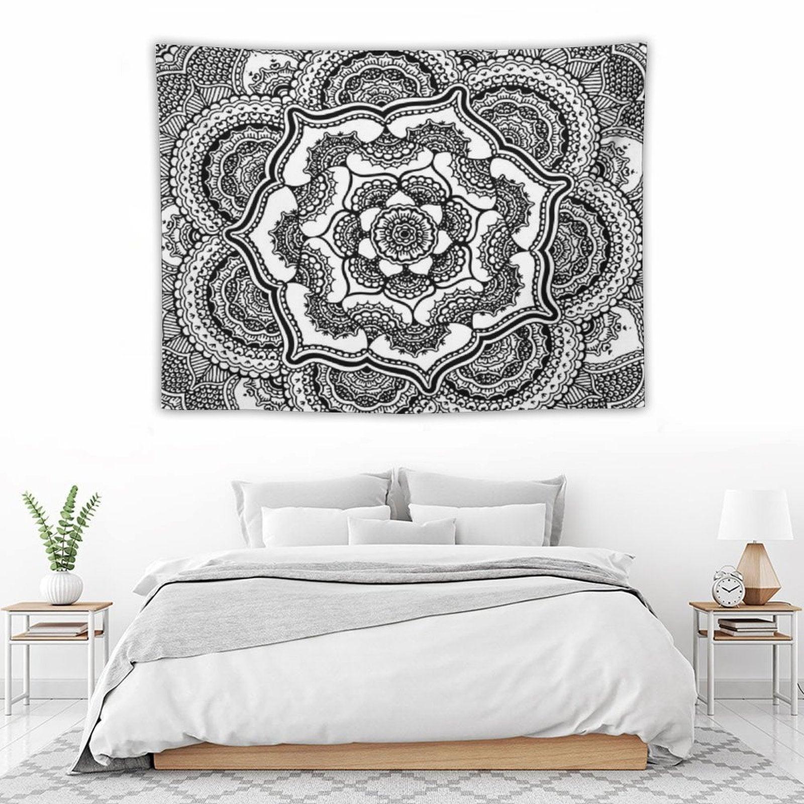 Spring Lotus  Abstract  Black And White Tapestry