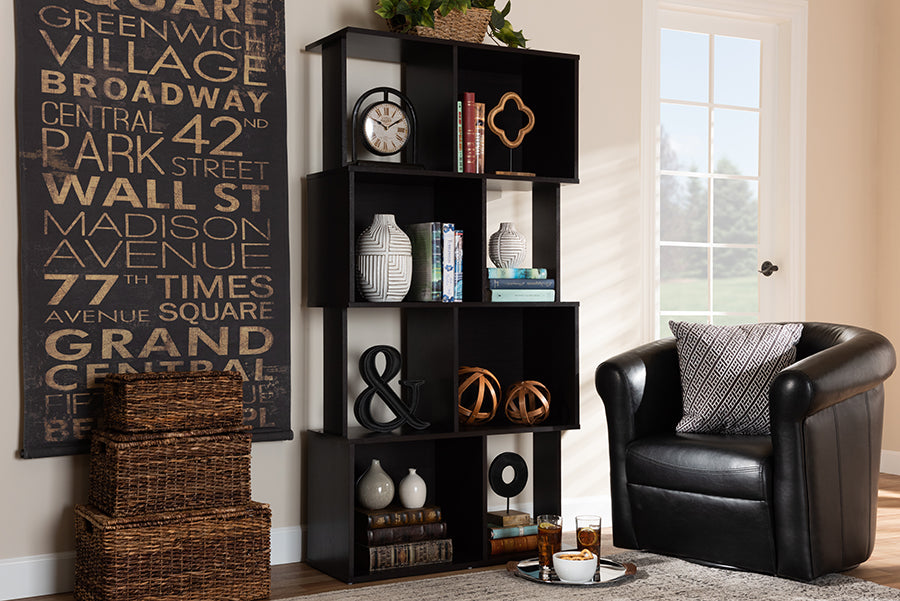 Baxton Studio Riva Modern and Contemporary Dark Brown Finished Geometric Wood Bookshelf