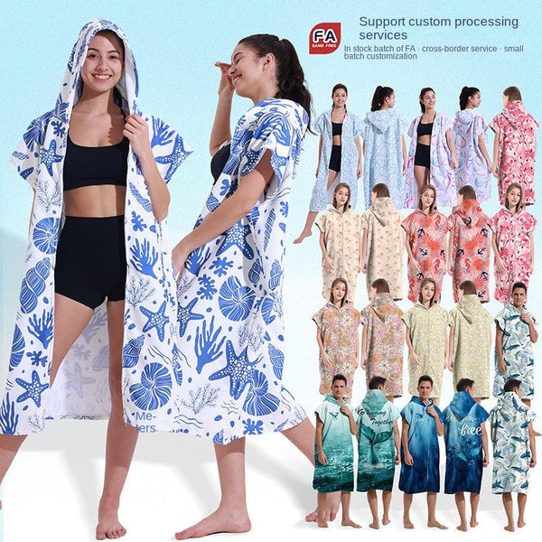 Hooded Towel Ultra-fine Fiber Zipper Wearable Bathrobe Cape Beach Towel