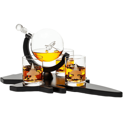 Fighter Jet Wine & Whiskey Decanter Set F16, F15, F18, F22 with 3 Glasses by The Wine Savant - Bourbon, Scotch, Vodka, Pilot, Aviation Gifts, Airplane Figurine, Military Veteran Gifts, Airplane Gifts