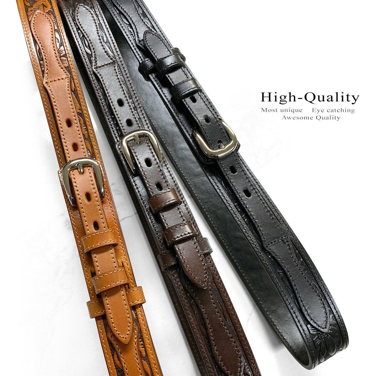 Genuine Leather Floral Tooled Engraved Western Ranger Belt