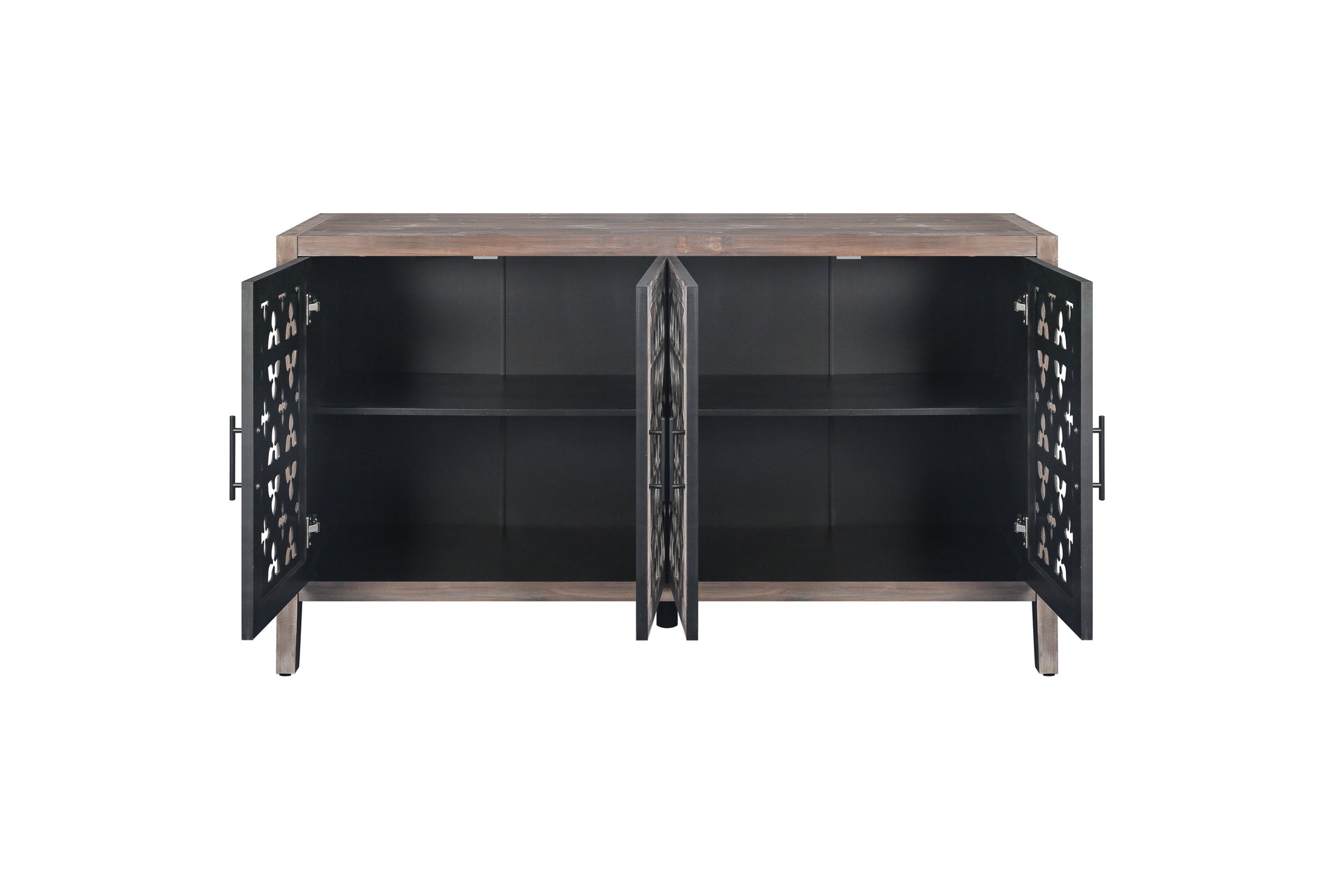 Hollow Four Door Antique Cabinet, American Country Style, Suitable for Living Room, TV Cabinet, Kitchen (Brown)