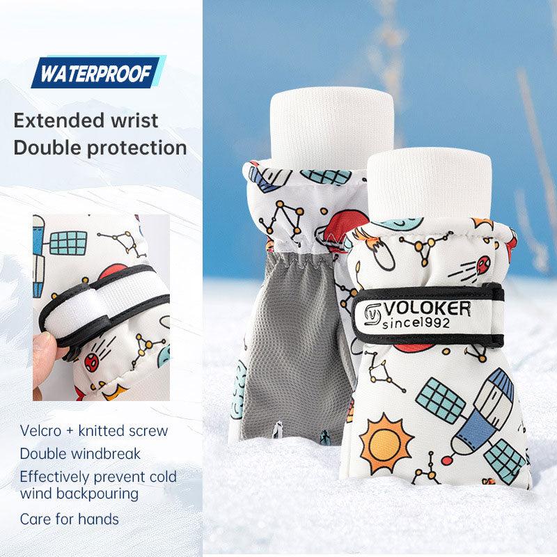 Winter children skiing gloves cycling waterproof windproof cashmere thick warm gloves children