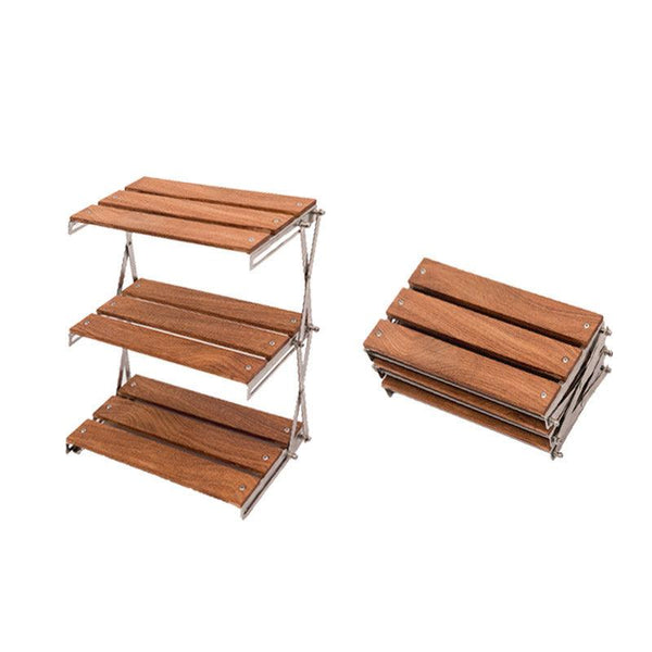 Mountaineering Outdoor Camping Rack Portable Storage Rack Three Layer Rack With Foldable Picnic Camping Barbecue Folding Table