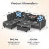 98 Inches Sectional Sofa Couch with Movable Storage Ottoman and Linen Fabric Backs-DG - Dark Gray