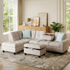 98 Inches Sectional Sofa Couch with Movable Storage Ottoman and Linen Fabric Backs-LR - Beige