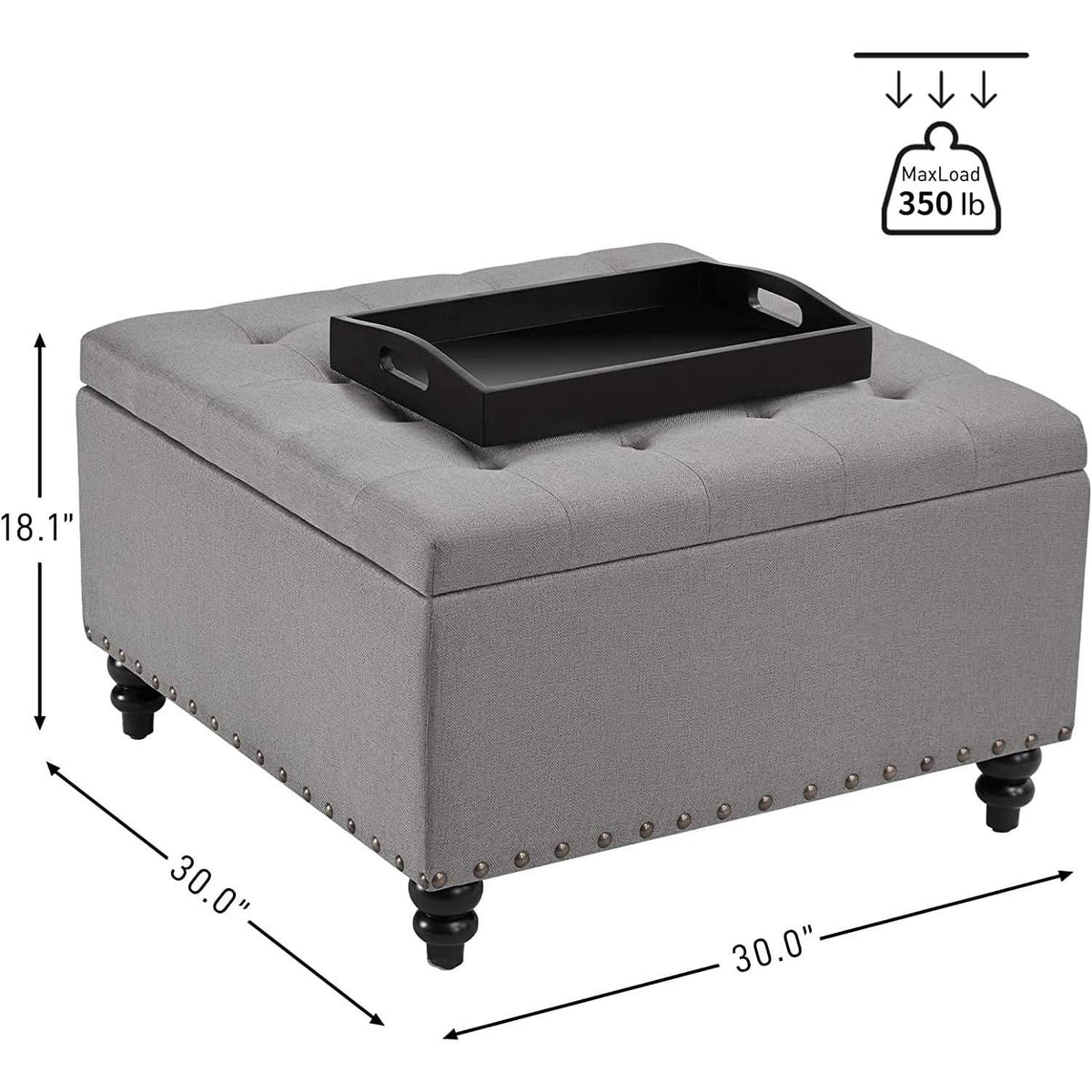 Grey Tufted Storage Ottoman With Tray Square Coffee Table