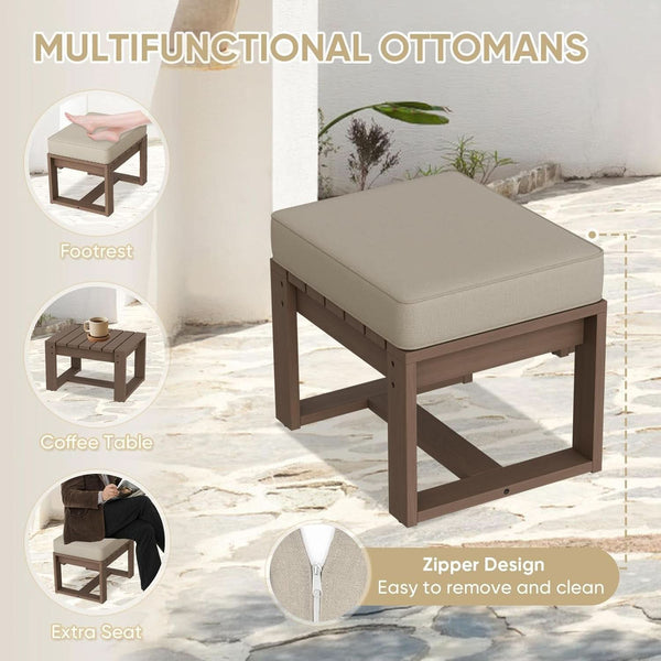 Natural Cedar Outdoor Patio Ottomans Removable Cushions