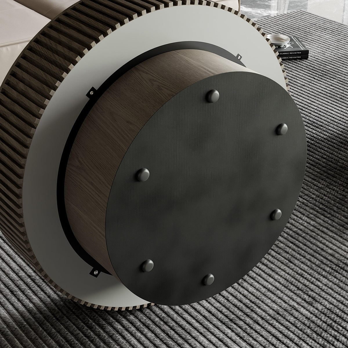 Modern Gray Round Mushroom Coffee Table with Hidden Storage